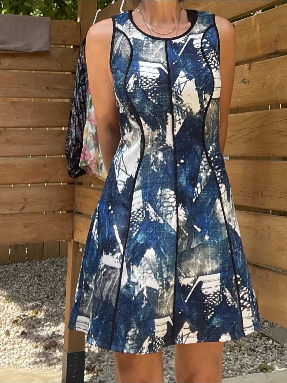 Massimo Blue and White Sleeveless A-Line Midi Dress